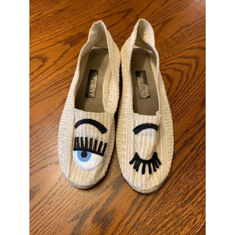 Beige Boho Eye Alpargata Slip On Espadrille Handmade Venezuela Size EU 37 US 6